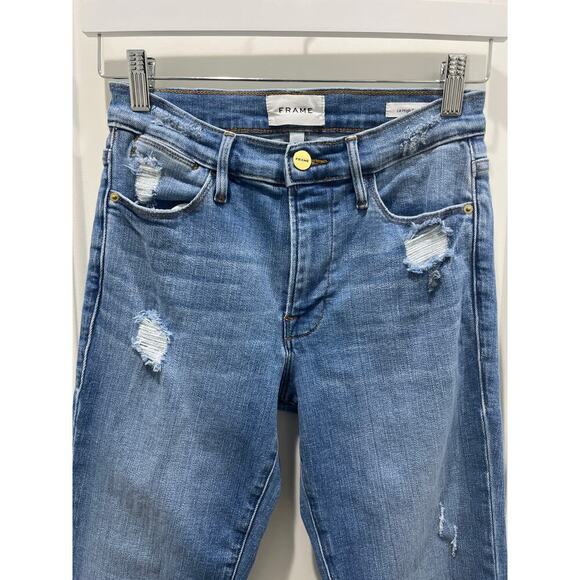 FRAME Le High High-Rise Distressed Stretch Straight-Leg Jeans Sz 27 - Picture 3 of 12